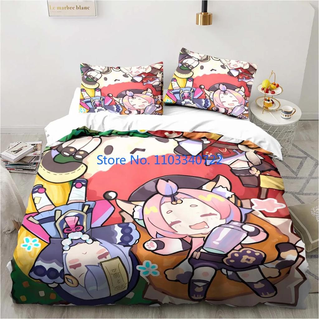 Cartoon Anime Genshin Impact Game Bedding Duvet Cover Print Comforter Cover Bedclothes for Boy Girl Bedding Sets Bedroom Decor