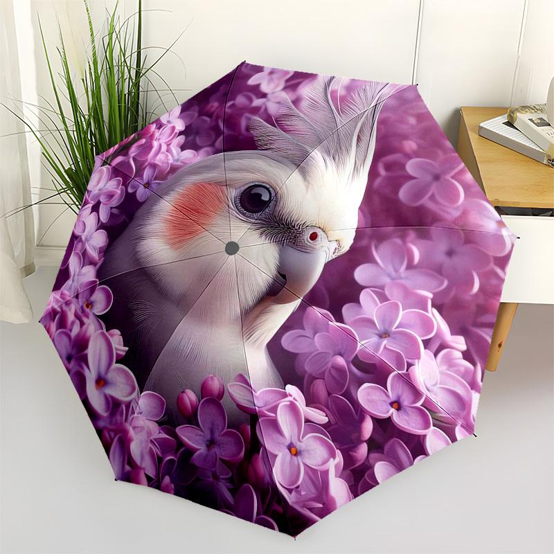 1pc Cockatiel in Lilac Blossoms Umbrella with Plastic Handle,Vibrant Cartoon Pattern,Multi-functional UmbrellaPT211
