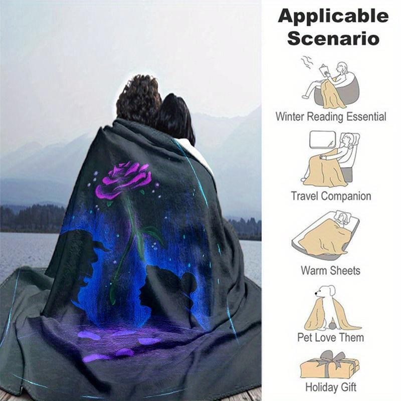 1pc. Glowing Rose Silhouette Art Blanket, Perfect for Home Decor, Office Use, Outdoor Activities, and Gift Ideas