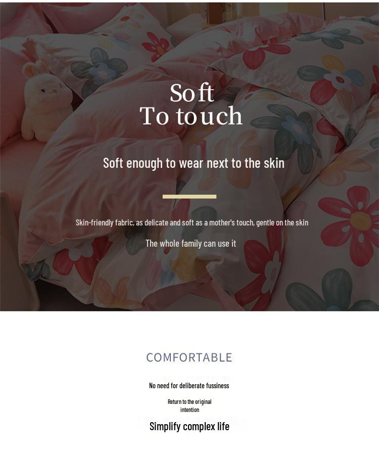 Plant Cashmere Sanded Four-Piece Bedding Set for Dorms & Homes