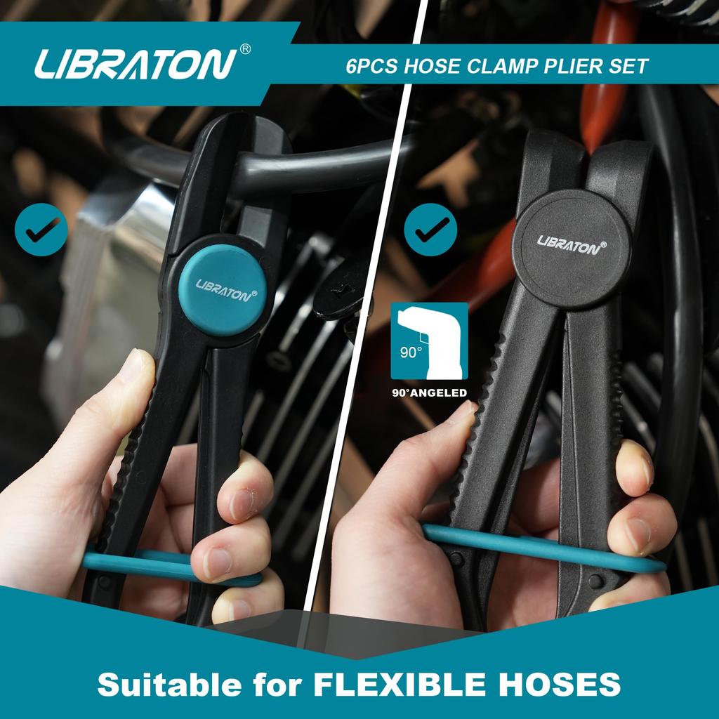 LIBRATON Hose Clamp Set of Line Hose Hose Straight and Hose Clamps for Brake Fuel Silicone Radiator and Flexible Automotive Repair Tools Pliers, 6,