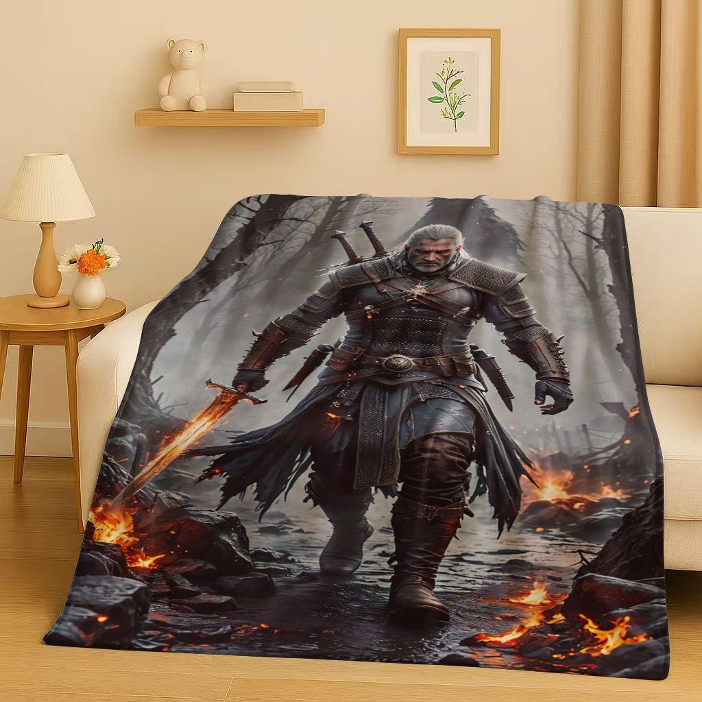 HD The W-Witcher Game Geralt Gamer Cartoon Flannel Blanket,Ultra Soft Plush Throw for Home Bedroom Bed Sofa Cover Kid Gift