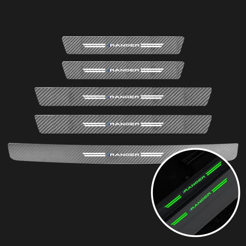 Luminous Transparent Car Door Sill Sticker For Ford Ranger T9 T6 Raptor 2024 Carbon Fiber Trunk Threshold Strip Auto Accessory