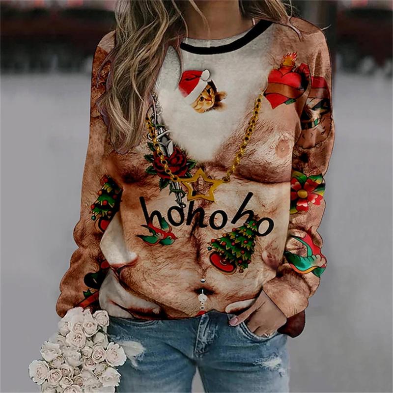 Felpa Brutta di Natale Divertente Abbigliamento Donna Felpe Girocollo per Coppie di Natale Costume con Fantasia Muscoli Finti Pullover Unisex