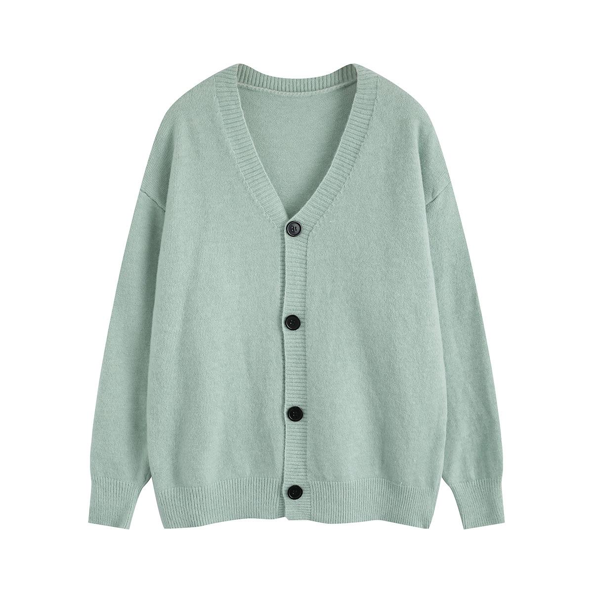 

Осенне-зимний утолщенный вязаный кардиган свитер мужской и женский повседневный вязаный жакет с V-образным вырезом 3XL светло-зеленый
