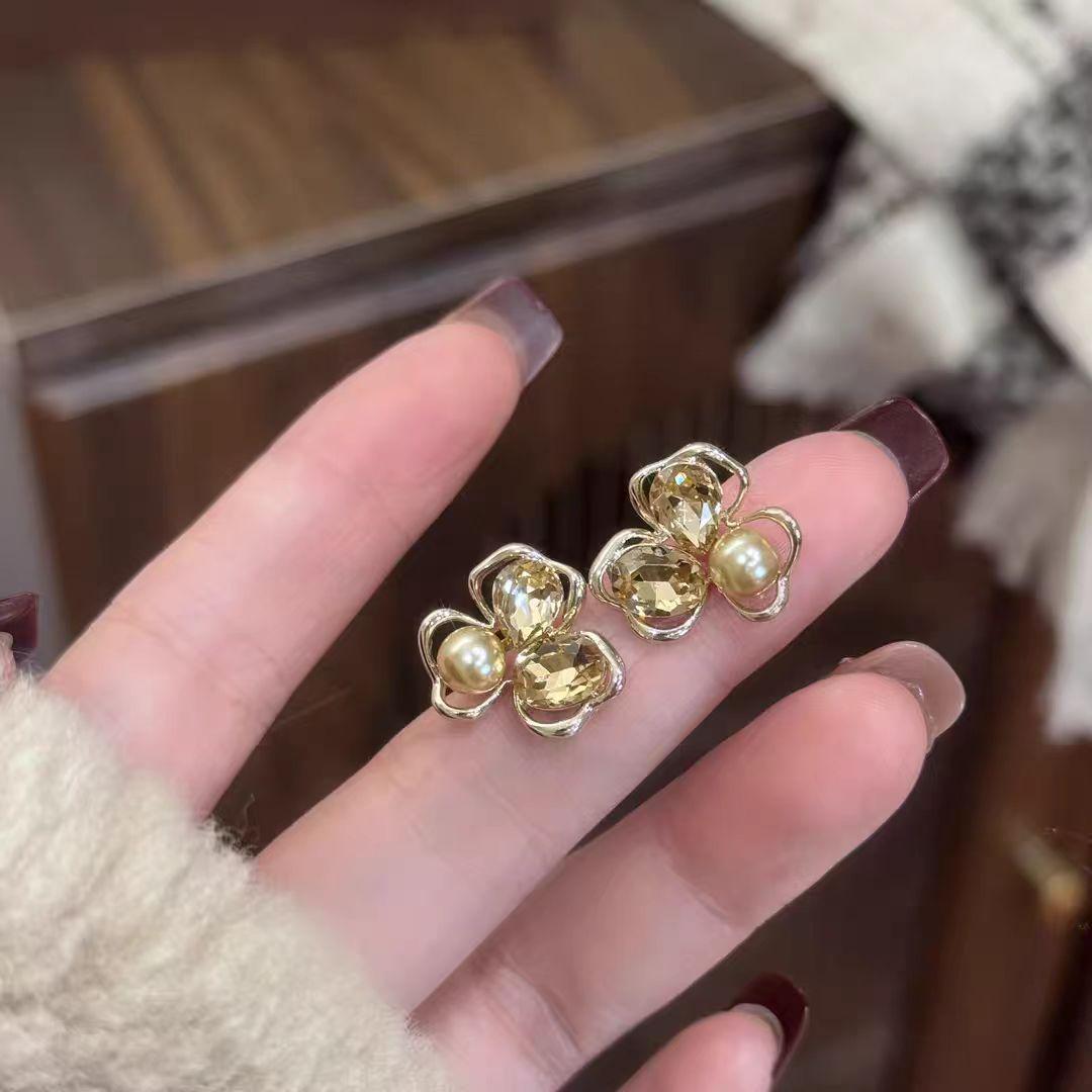 Retro Champagne Zirconia Pearl Luxury Earrings