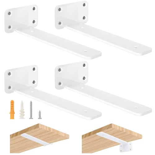 Ohbien Hidden Shelf Brackets, Set of 4, 20cm, 90kg Weight Capacity, Heavy-Duty, 5mm Thick Iron Brackets, Heavy-Duty L-Shaped Brackets, Smooth Surface,