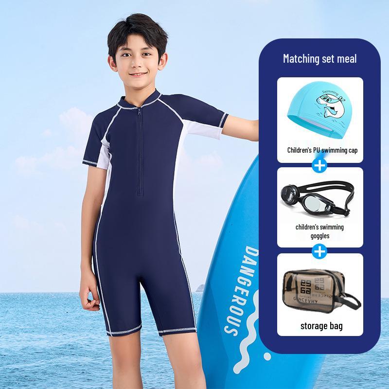 Boys' Quick-Dry One-Piece Training Swimsuit with Sun Protection for School Teens