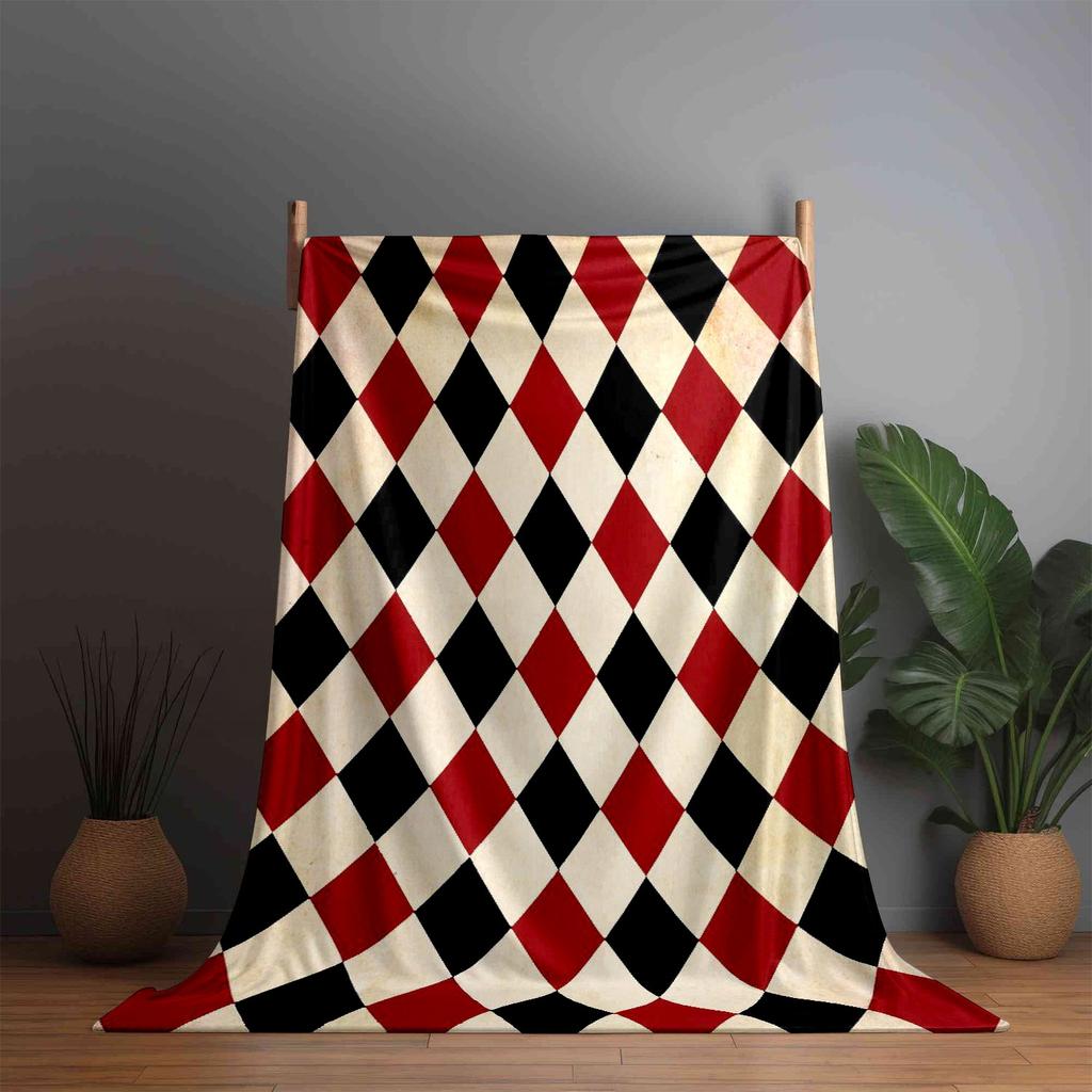 1pc Red Black White Diamond Pattern Flannel Blanket - Soft Warm All-Season Luxury Quilt for Bed, Sofa, Car, Office & Camping - C