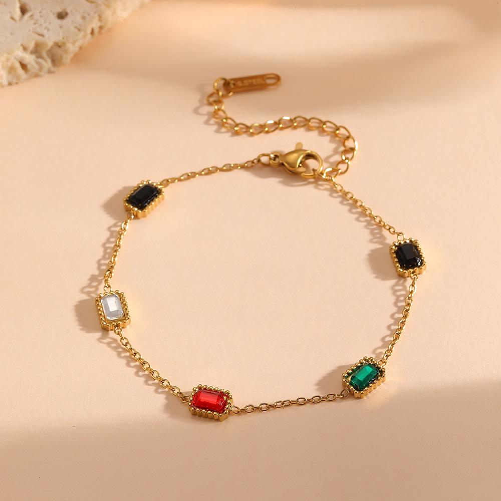 Titanium Steel Square Stone Bracelet for Women - Colorful Casual & Dating Accessory