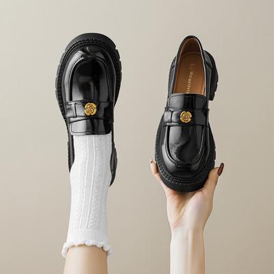 Weiwei girl 538-5 platform loafer kadın retro İngiliz stili küçük deri ayakkabılar siyah kalın topuk tek ayakkabılar kadın yumuşak taban