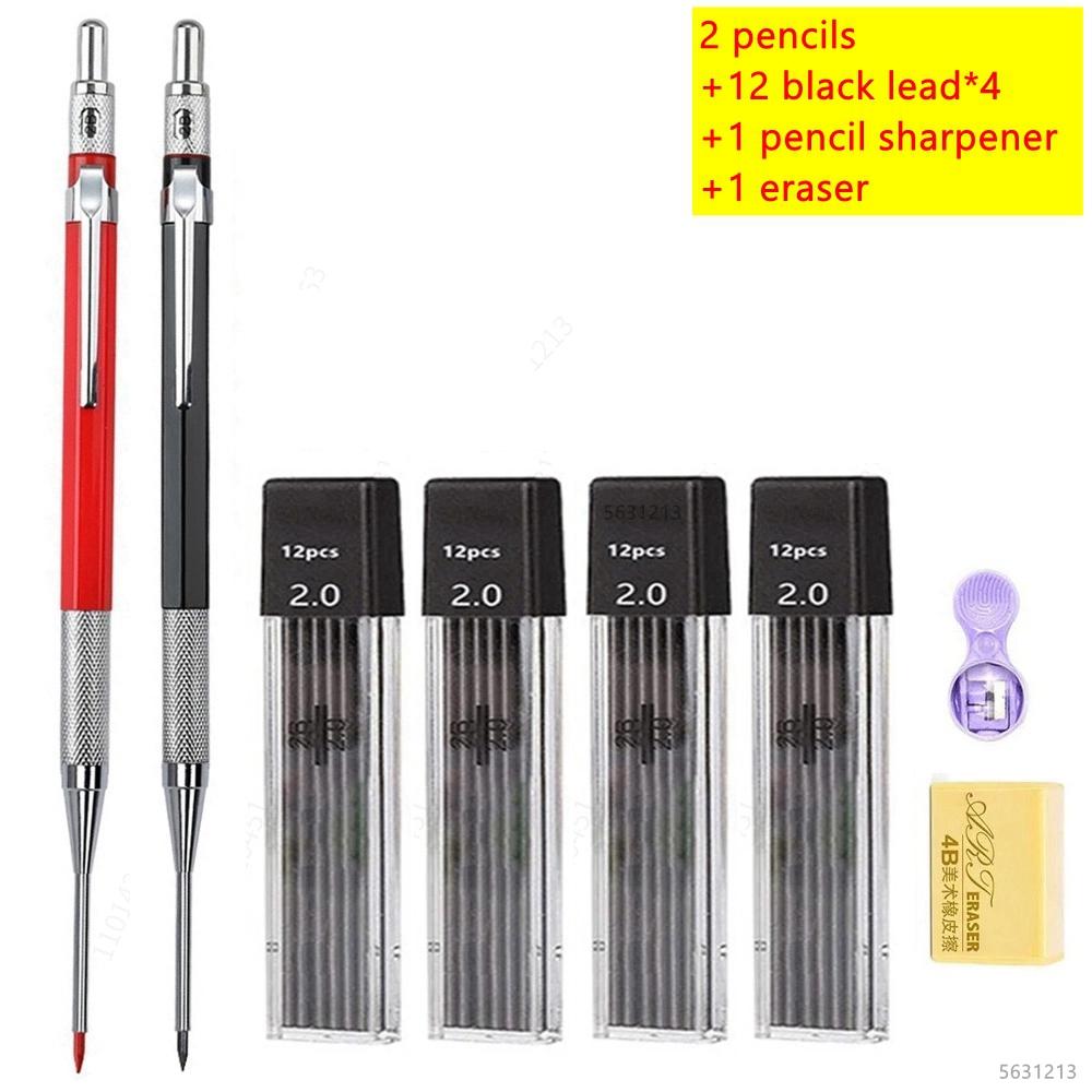 30mm Deep Hole Long Nib Mechanical Pencil Set Solid Carpenter Woodworking Tools 2.0mm 12 Colors Refill Construction Tools