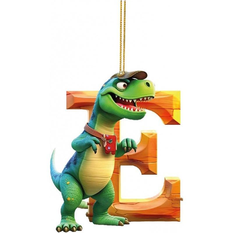1ks vánoční dinosauří ozdoby 26 písmen kreslený přívěsek 2D plochý akrylový materiál dinosauří figurky závěsná vánoční párty dekorace, ideální pro domácnost
