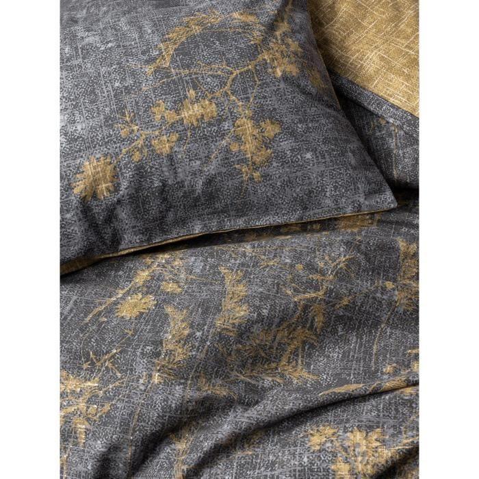 Parure de lit - 1 housse de couette 220 x 240 cm + 2 taies d'oreiller 60 x 60 cm - 100% coton renforcé - Moutarde