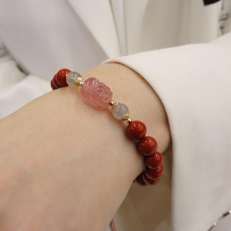 8mm Natural Nanhong Bracelet Strawberry Crystal Bangles Women Fashion Jewelry Accessories Gift