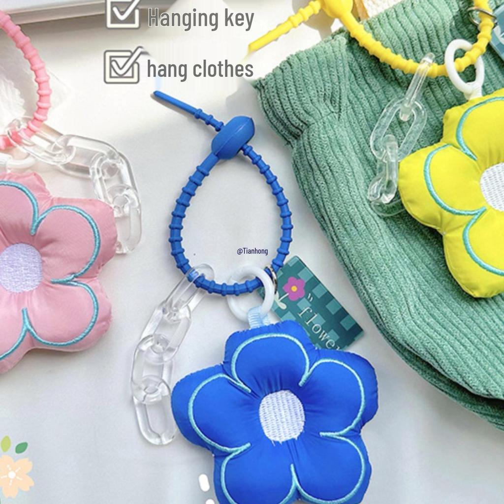 Charming Flower Bag Accessory: Cute Girly Fabric Heart with Mobile Phone Chain
