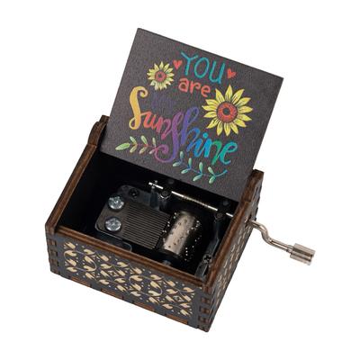 Black Wooden Music Box Hand Cranked Movement You Are My Sunshine Gifts for Children Birthday Present  Home Office Decoration