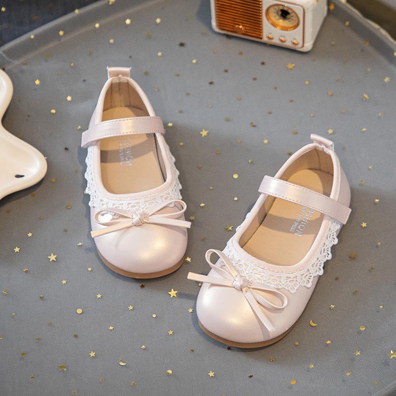 Spring Girl's Princess Shoes Frilly Pink Beige Children Flats Sweet Plain-colored Party-perfect Toddler Kids Leather Shoe 22-31