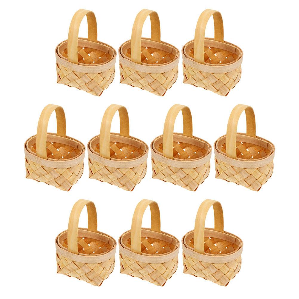 10Pcs Mini Flower Baskets Rustic Wood Material Small Elegant Basket for Gift Wrapping Wedding Banquet Decoration Party Supply