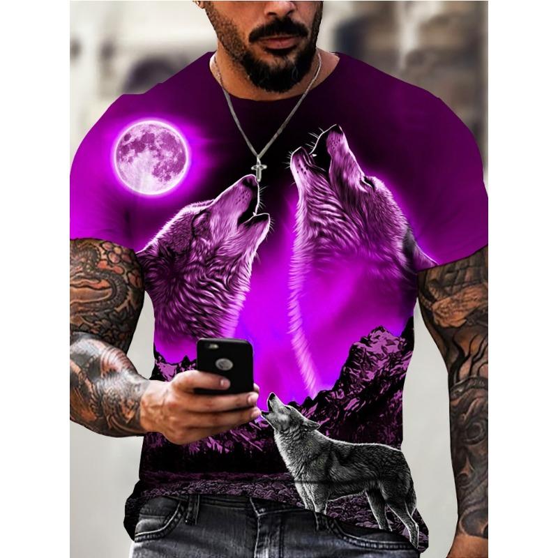 T-Shirt Man New Wolf 3D Printed Short Sleeve Summer Fashion Outdoor Street Style Design Tops Large Size Loose Men's T-Shirt