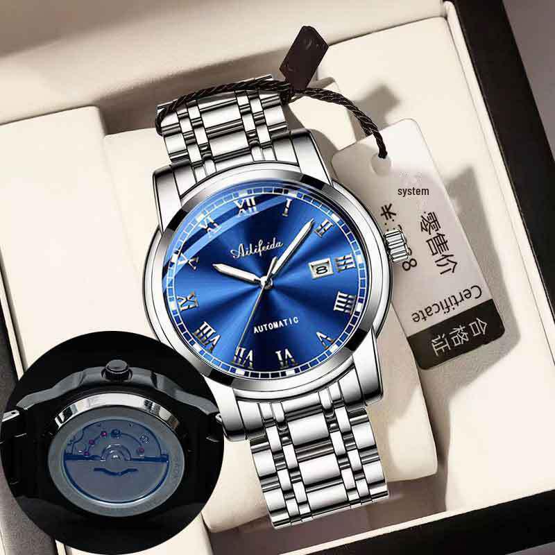Ailifeida Men's Quartz Watch: Hollow Design, TikTok Streaming, Waterproof, Business Style, Calendar Feature.