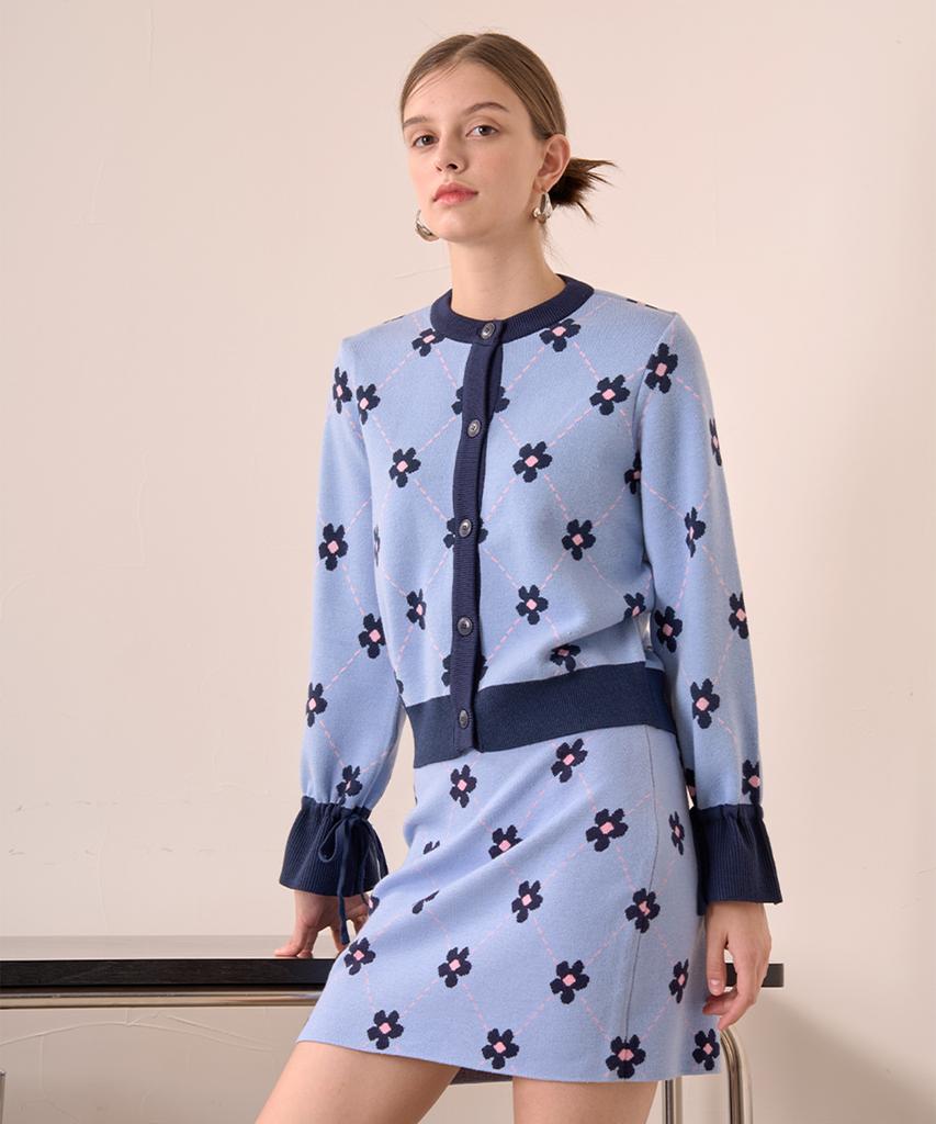 Bye Bye Seop Argyle Skirt Sky Blue [T01]