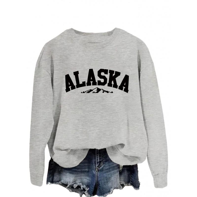 Womens Oversized Crewneck Long Sleeve Sweatshirt Casual Streetwear Printed Cotton Hoodie-Free Size S-XXL