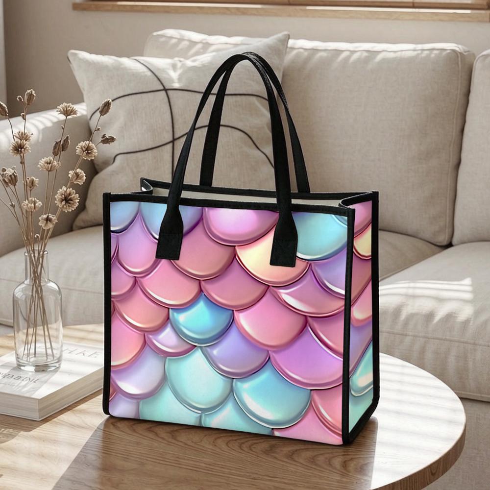 Iridescent Mermaid Scales Pattern Fashion Tote Bag for Daily Shopping Travel Casual Use for Women
