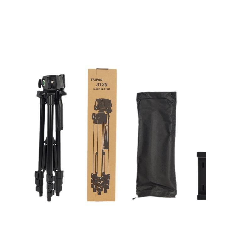 Black Mobile Phone Live Broadcast Tripod with 1.1m Height, Fishing Light Telescope, and Aluminum Alloy Build.