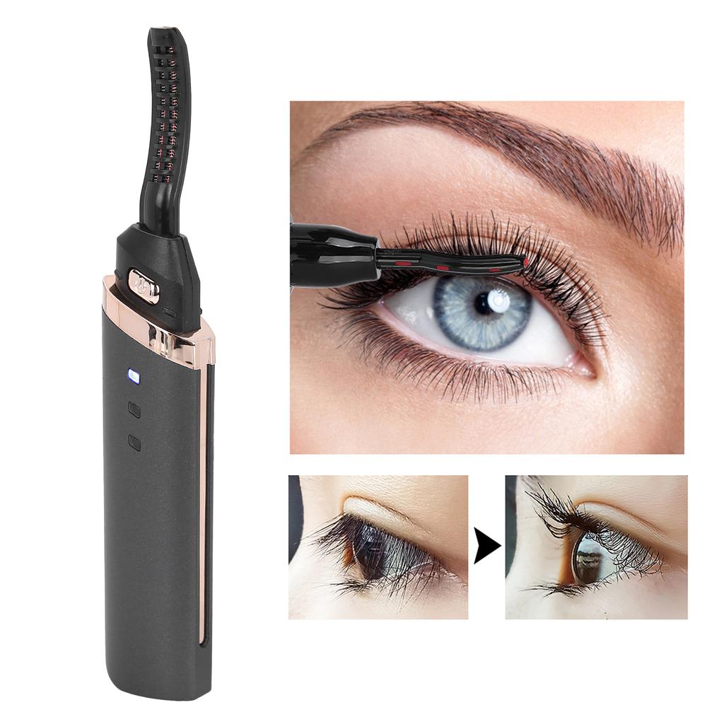 Black Electric Eyelash Curler LongLasting Heated Curler USB Charge Eyelash Perming Tool
