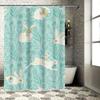 Charming Owl Rabbit Print Shower Curtain Blue Floral Pattern for Bathroom Decor Easy Installation with Hook Rings Set Included (