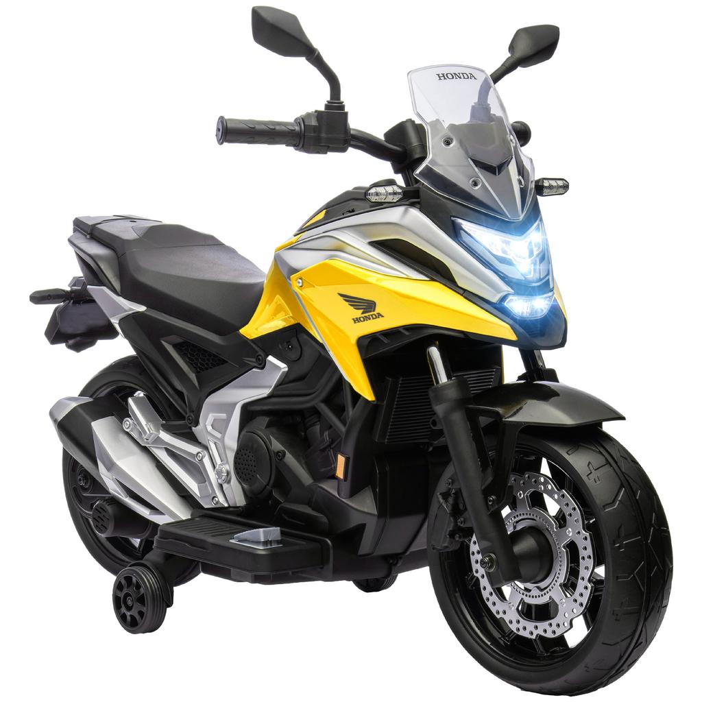 Electric Ride-On Motorcycle for Children, Honda, Ages 3-6, Music, Yellow Headlights