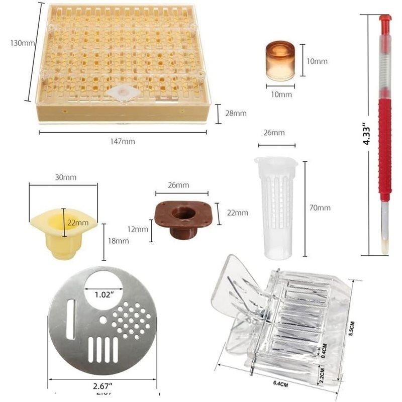 J1UL1N Raising 100 Queens Without Grafting, Queen Rearing Kit Includes 110 Cell Cups, 10 Queen Cages, Grafting Tools Clips,