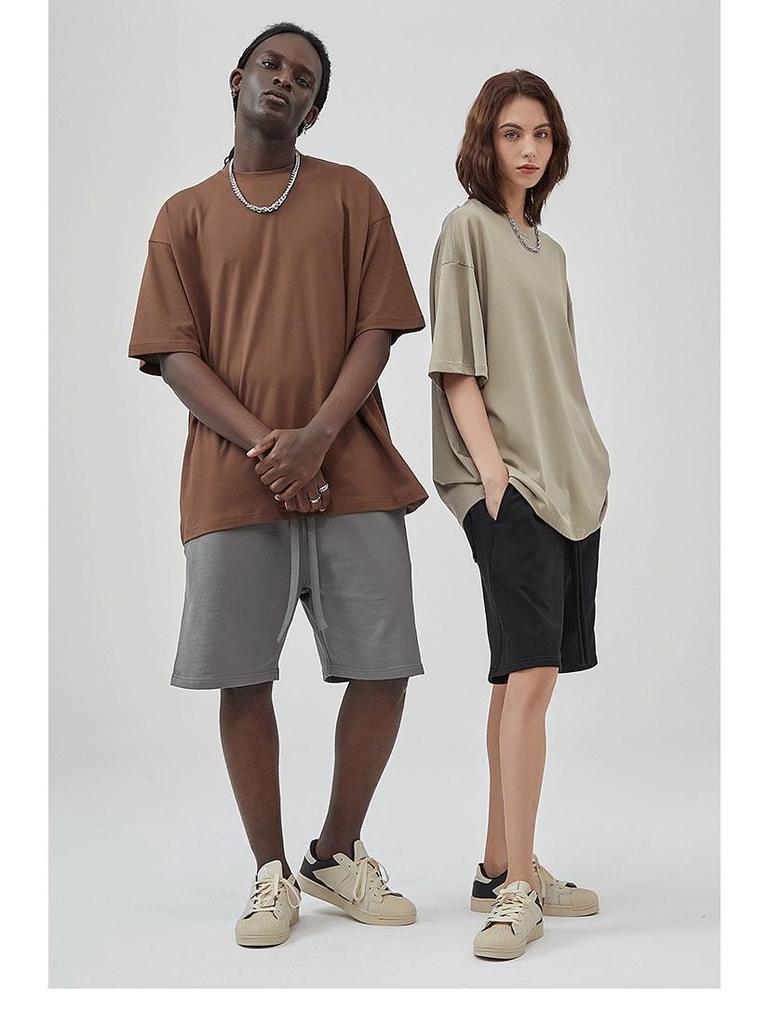 ARTIE Übergröße Herren T-Shirt, 230 g Doppelgarn-Baumwolle, einfarbig, lockeres Design