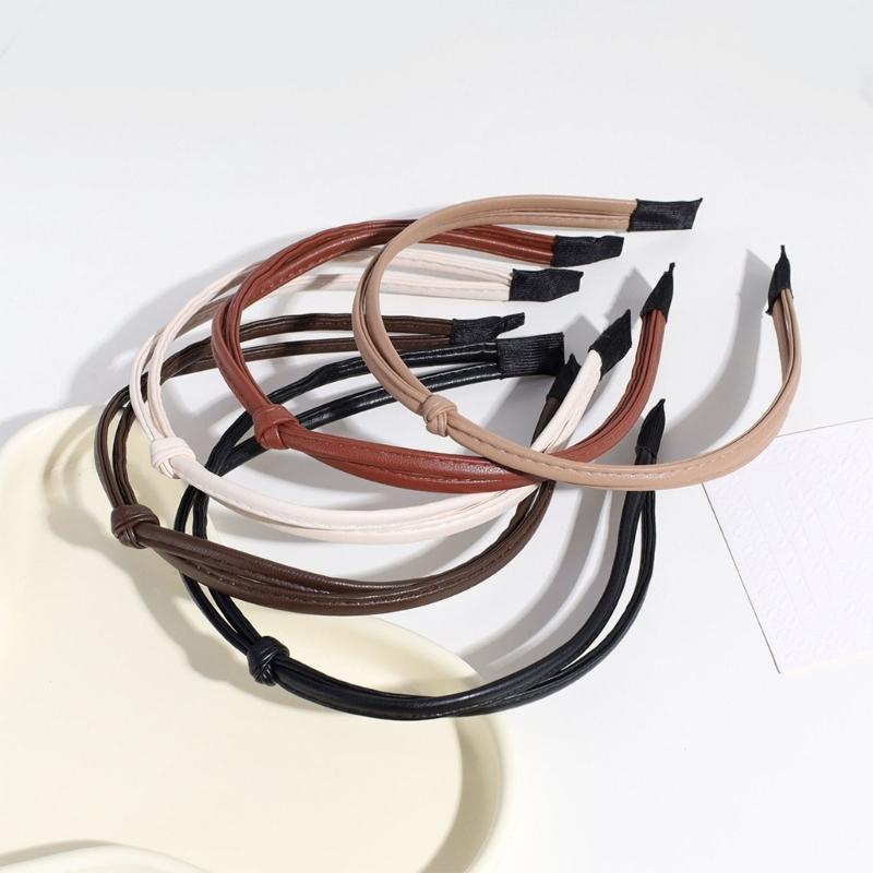 Elegantes Stirnband aus PU-Leder für die Freizeitkleidung Damen-Haarreif Mode-Kopfbedeckungen Accessoires Geknotetes Stirnband Haardekore
