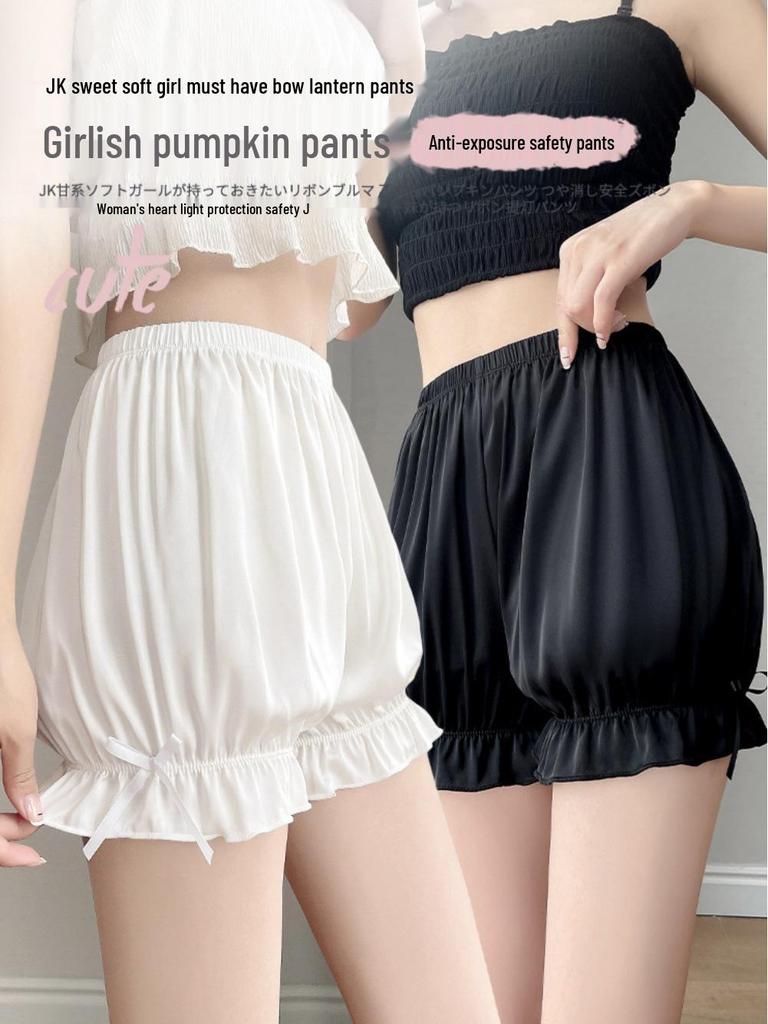 Women's Summer Loose Silk Bow Lantern Safety Shorts