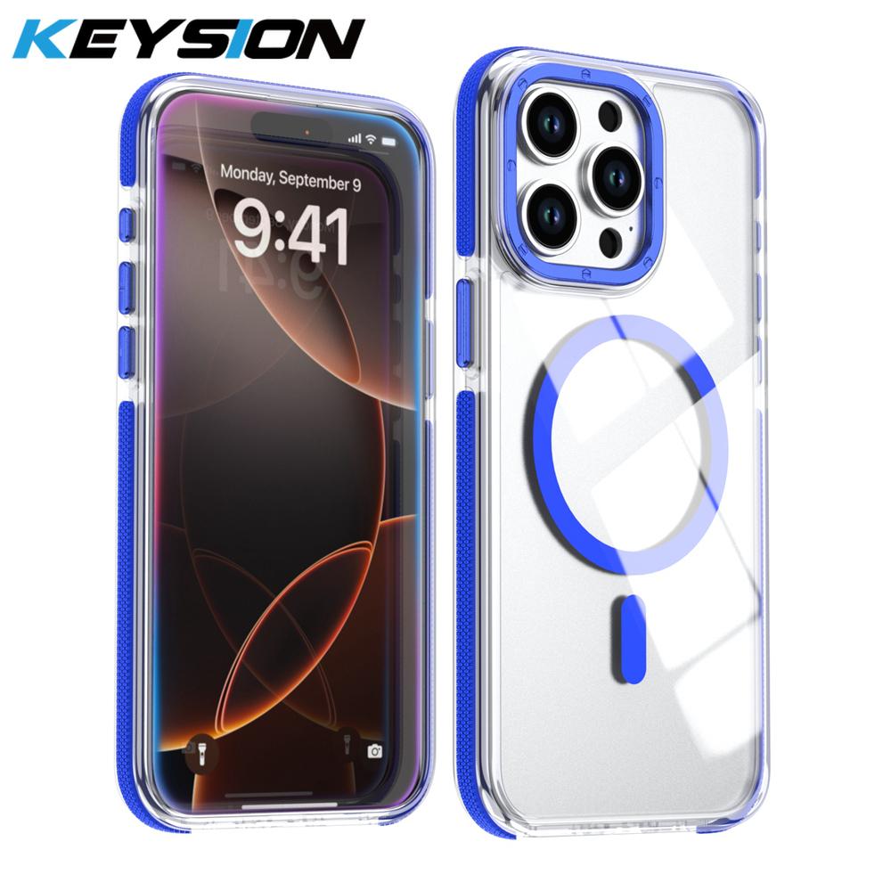 KEYSION Transparent Magnetic Case for MagSafe for iPhone 14 15 Pro Max Wireless Charging Shockproof Phone Cover for iPhone 14 15 Plus