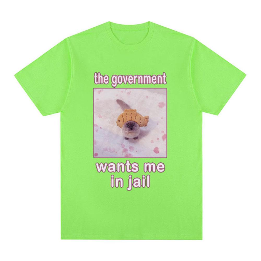 The Government Wants Me In Jail Funnt Cat Meme T Shirts Men's Women Fashion Harajuku T-shirt Cotton Casual Short Sleeve T-shirts