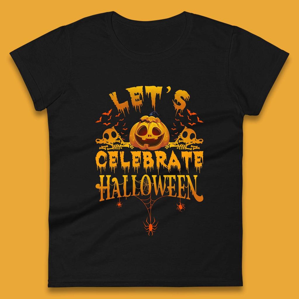 Lasst uns Halloween feiern Horror Böser Kürbis Gruselig Spukhaft Damen T-Shirt Herren Oberteile Unisex Oberteil