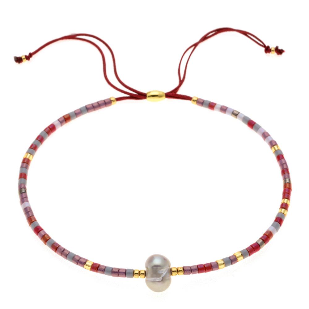 Retro Colorful Seed Bead & Faux Pearl Adjustable Bracelet - Trendy Hand-woven Jewelry for Women