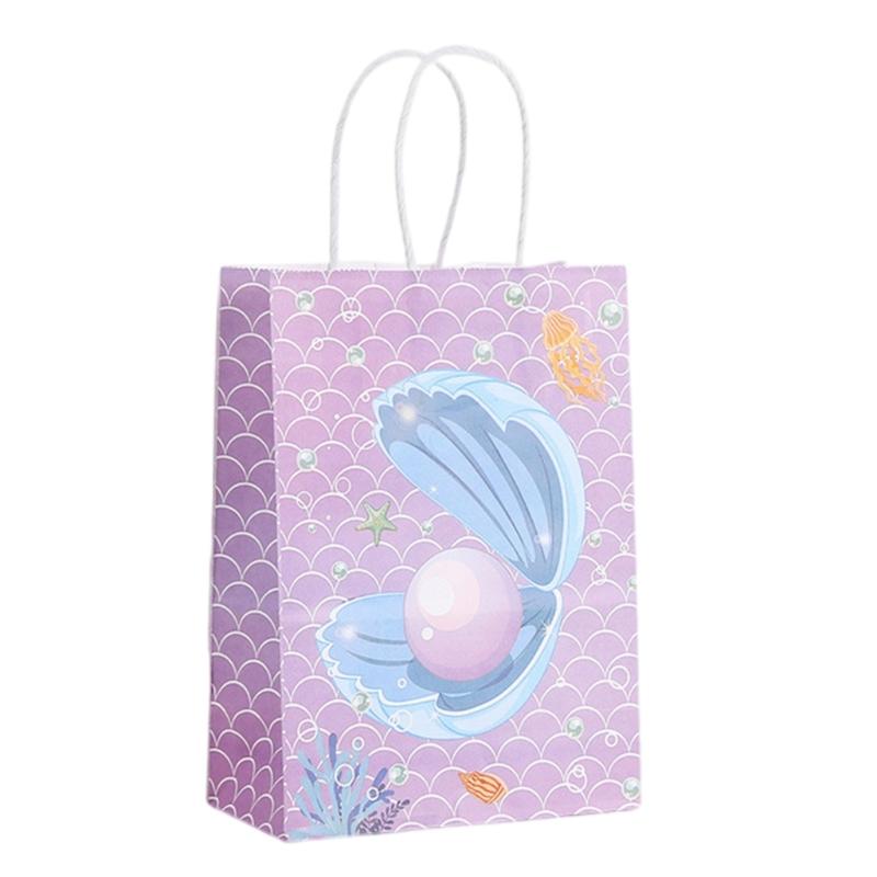 12pcs Mermaids Print Paper Gift Packaging Bag Ocean Themed Party Favors Bags with Handle Holiday Celebration Supplies