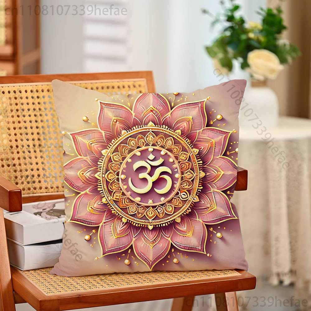 

Yoga Aum Om Mandala Elegant Print Polyester Pillow Case for Valentine gift Home Sofa Cushion Cover Decoration Custom 30x30cm