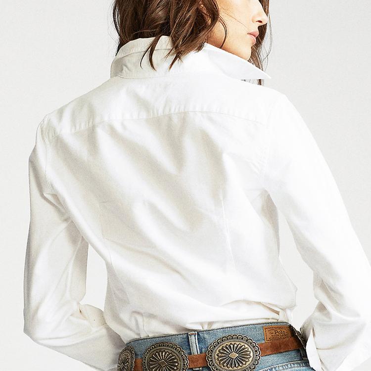 Polo Ralph Lauren Logo Solid Color Polo Shirt Long Sleeve Women Shirts White 211743355-001