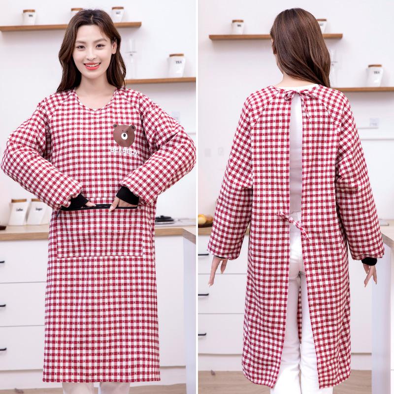 Breathable Cotton Coveralls: Long-Sleeved, Stain-Resistant Apron for Women - Stylish for Kitchen and Factory Work