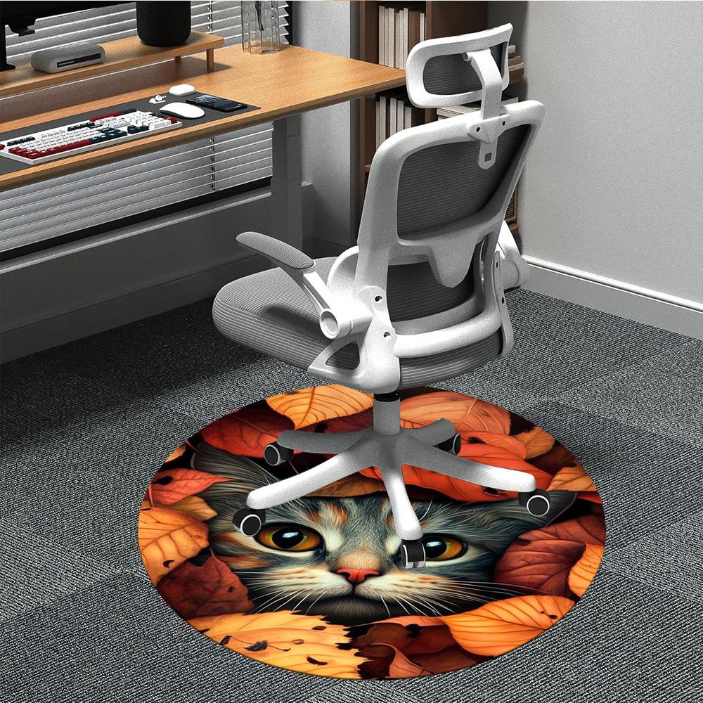 

1pc Autumn Leaves Cat Print Chair Carpet for Office Non-Slip, Machine Washable Rug for Office, Room - Polyester, Machine Made yy251029238 80cm by 80cm