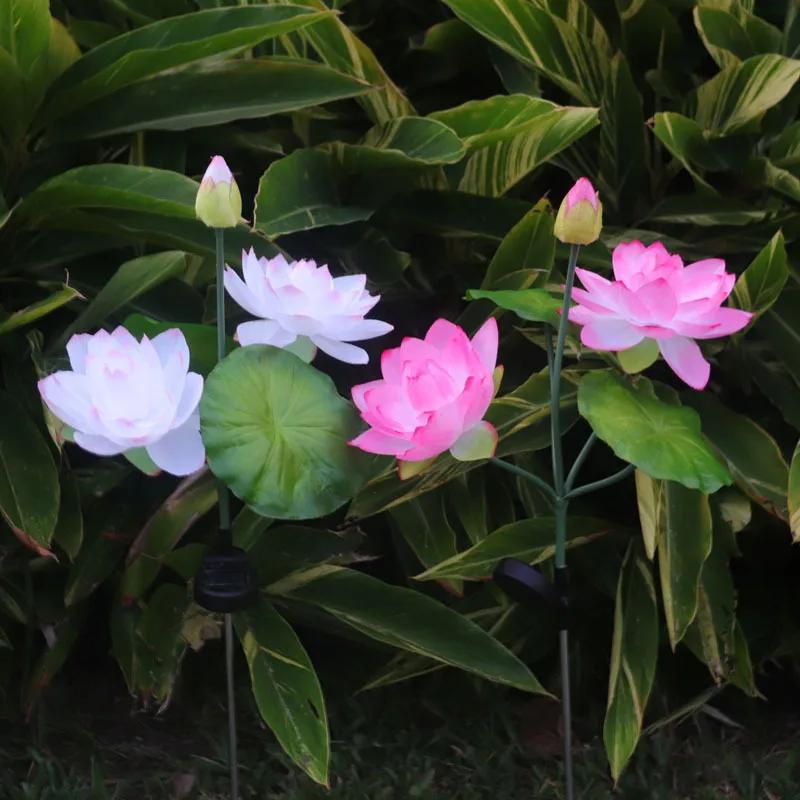 Lampki LED Solarne Kwiaty Lotosu Zewnętrzne Wodoodporne Lampy Krajobrazowe Zimna Biel do Dekoracji Ogrodu Ganku Trawnika Podwórka Lampa Solarna