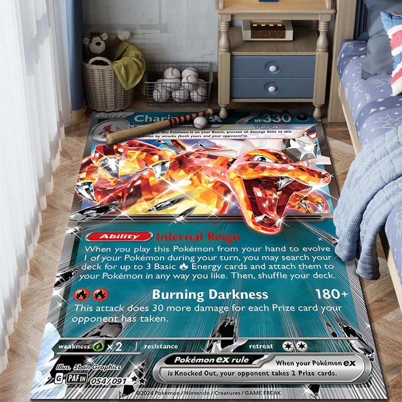 1 ks Karta Pokémon s potiskem Charizarda Koberec pro domácnost Obývací pokoj Ložnice Dětský pokoj Dekorace Protiskluzová podložka na podlahu Koberec do herní zóny Dárky