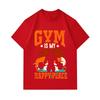 Men's 100% Cotton Crew Neck Short Sleeve T-Shirt, Gym Is My Happy Place Retro Workout Fitness Printed Casual Daily Comfortable Lightweight Top for Gym