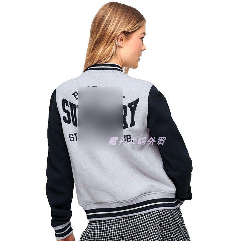 

Export Women s Autumn and Winter Fleece Sweater Junior Short Preppy Style Baseball Uniform Cardigan Outwear 147 Light gray with navy sleeves 14 yards