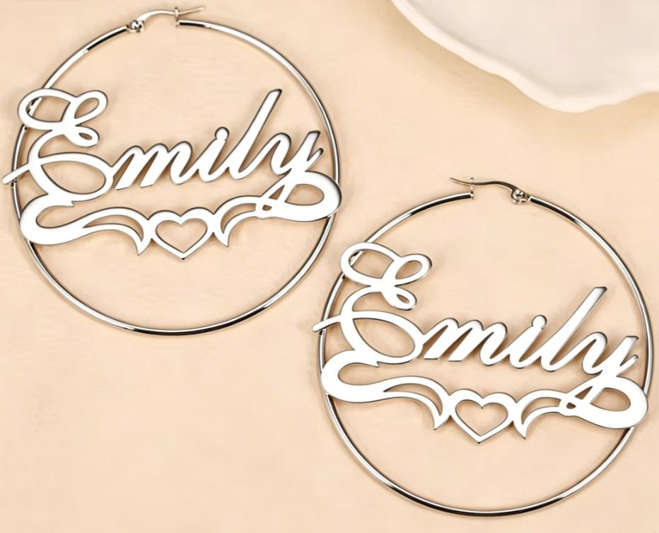 Personalized Custom Name Heart Hoop Earrings Stainless Steel Gold Plated Fashion Jewelry Custom Name Initial Heart Hoop Earrings